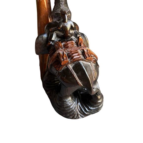 Large Wooden Elephant Staue Sculpture Vintage hand carved Carving trunk up - Picture 6 of 12